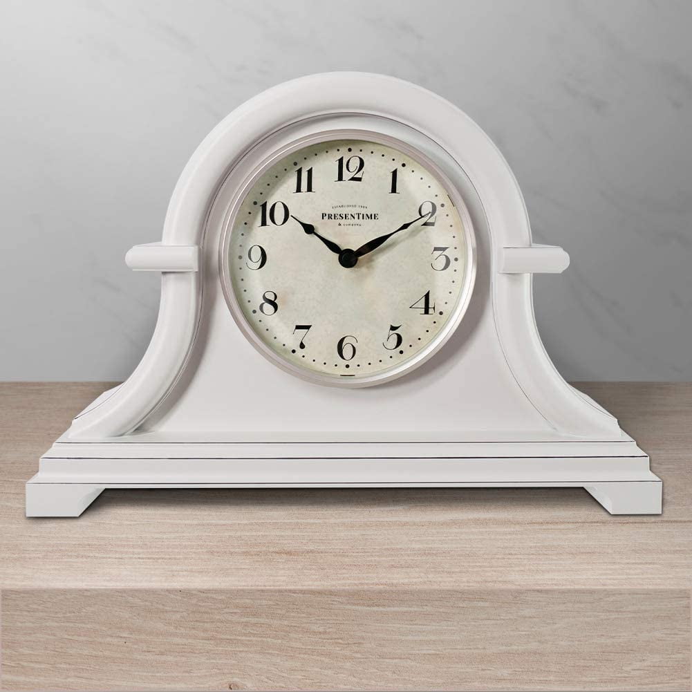 Gray Cream Color. Domed Lens PresenTime & Co Vintage Farmhouse Table Clock Series Napoleon Mantel Clock,13 x 10 inch Quartz Movement Gray Cream Color. Domed Lens PresenTime & Co Vintage Farmhouse Table Clock Series Napoleon Mantel Clock,13 x 10 inch Quartz Movement